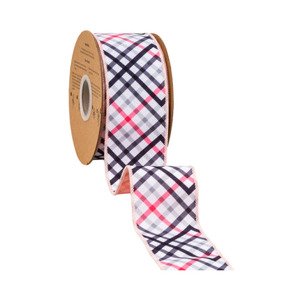 2 1/2" Wired Dupioni Ribbon | Bias Cut Pink and Black Plaid w/ Pink Backing | 10 Yard Roll LaRibbons and Crafts