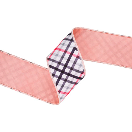 2 1/2" Wired Dupioni Ribbon | Bias Cut Pink and Black Plaid w/ Pink Backing | 10 Yard Roll LaRibbons and Crafts
