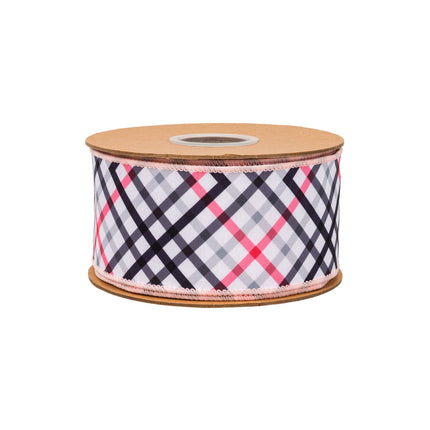 2 1/2" Wired Dupioni Ribbon | Bias Cut Pink and Black Plaid w/ Pink Backing | 10 Yard Roll LaRibbons and Crafts