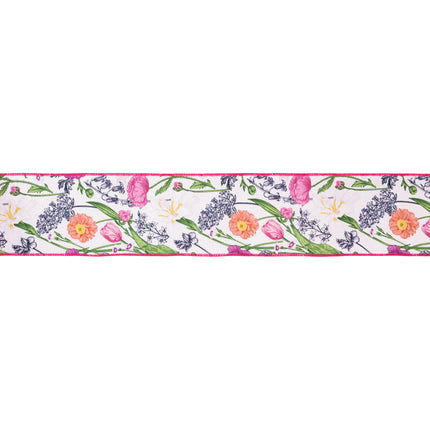 Double-Side Floral Stems Dupioni Ribbon and Blue White Decorative Stripe with Bright Light Orange Dupioni Ribbon|3 Rolls |30 Yards