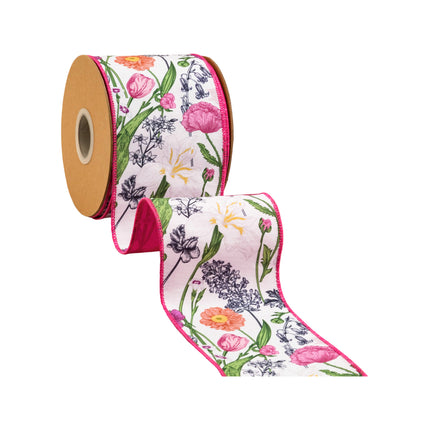 Double-Side Floral Stems Dupioni Ribbon and Blue White Decorative Stripe with Bright Light Orange Dupioni Ribbon|3 Rolls |30 Yards