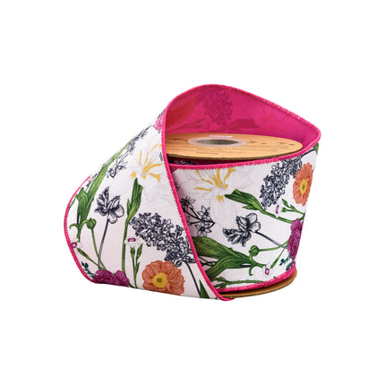 Double-Side Floral Stems Dupioni Ribbon and Blue White Decorative Stripe with Bright Light Orange Dupioni Ribbon|3 Rolls |30 Yards