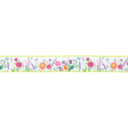 Lush Floral Stem 2 1/2" wired dupioni ribbon with a bright green backing, ideal for crafting elegant bows