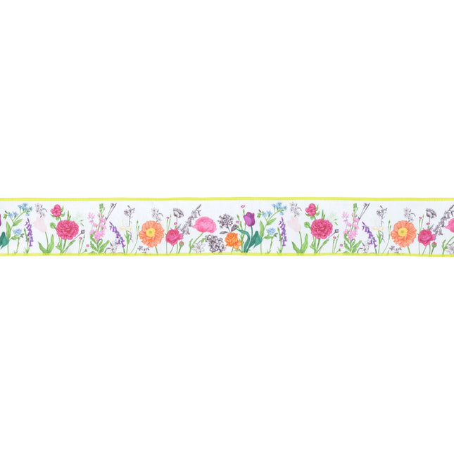 Lush Floral Stem 2 1/2" wired dupioni ribbon with a bright green backing, ideal for crafting elegant bows