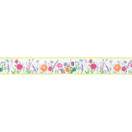 Spring Day Floral Stems with Pink/White Herringbone Ribbon Bundle 3 Rolls |30 Yards