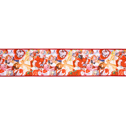 4" Wired Vintage Valentine Ribbon—retro prints, red trim, wired for decor crafts.