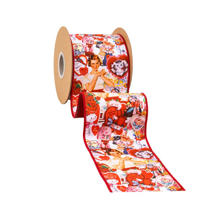 4" Wired Dupioni Ribbon | Vintage Valentine w/ Red Backing | 10 Yard Roll LaRibbons and Crafts
