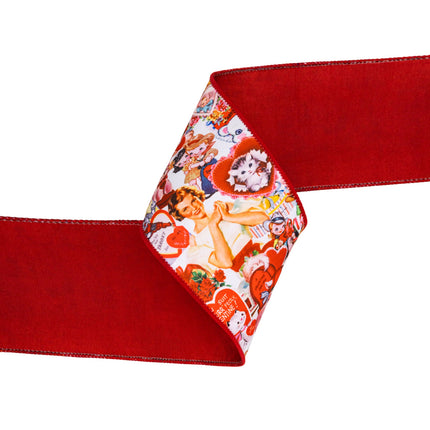 4" Wired Valentine Ribbon—double-sided (retro/red), wired for easy bow shaping.