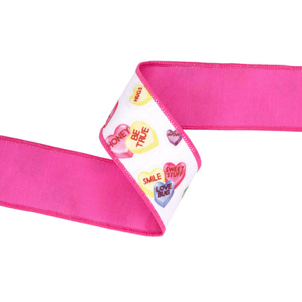 2 1/2" Wired Dupioni Ribbon | Candy Hearts w/ Pink Backing | 10 Yard Roll LaRibbons and Crafts