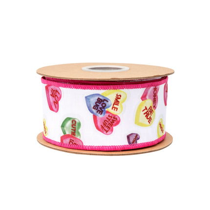 2 1/2" Wired Dupioni Ribbon | Candy Hearts w/ Pink Backing | 10 Yard Roll LaRibbons and Crafts