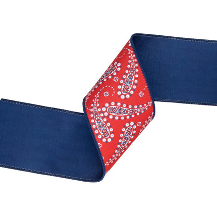 Classic bandana paisley wired dupioni ribbon textured fabric great for farmhouse USA-themed ornaments