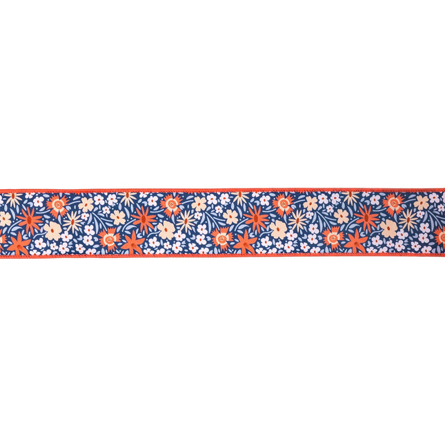 2 1/2" Wired Wired Ribbon | Ditzy Floral on Blue w/ Orange Backing | 10 Yard Roll LaRibbons and Crafts