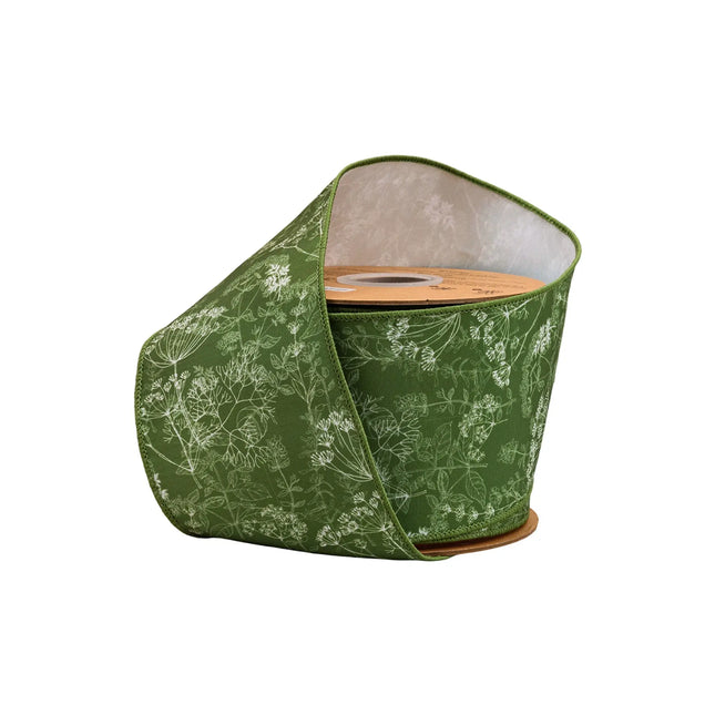4" Wired Dupioni Ribbon | Herbs on Green w/ White Backing | 10 Yard Roll LaRibbons and Crafts
