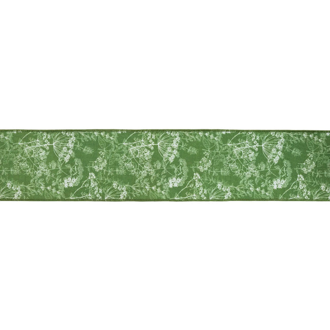 4" Wired Dupioni Ribbon | Herbs on Green w/ White Backing | 10 Yard Roll LaRibbons and Crafts