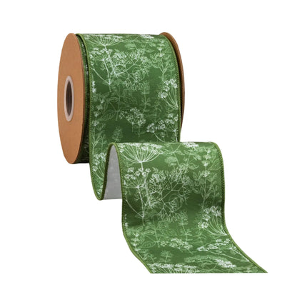 4" Wired Dupioni Ribbon | Herbs on Green w/ White Backing | 10 Yard Roll LaRibbons and Crafts