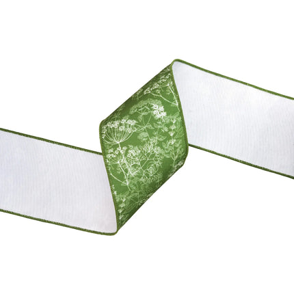 4" Wired Dupioni Ribbon | Herbs on Green w/ White Backing | 10 Yard Roll LaRibbons and Crafts