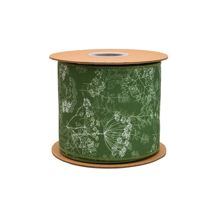4" Wired Dupioni Ribbon | Herbs on Green w/ White Backing | 10 Yard Roll LaRibbons and Crafts