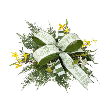 2 1/2" Wired Dupioni Ribbon | Herb Sprigs on White w/ Green Backing | 10 Yard Roll LaRibbons and Crafts