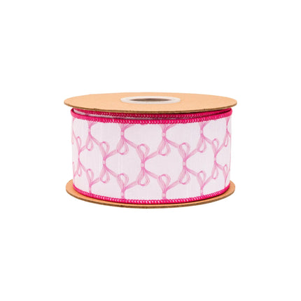 Pink bows on white 2 1/2" wired dupioni ribbon for baby showers and party projects