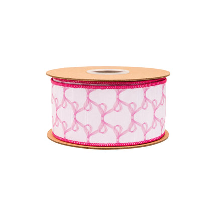 Pink bows on white 2 1/2" wired dupioni ribbon for baby showers and party projects