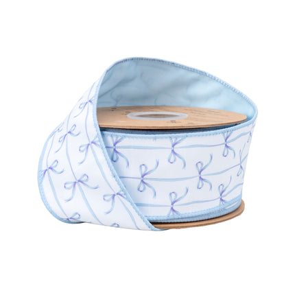 Baby Blue Bows and Light Blue Ticking Stripe with Blue Linen 3 Rolls |30 Yards