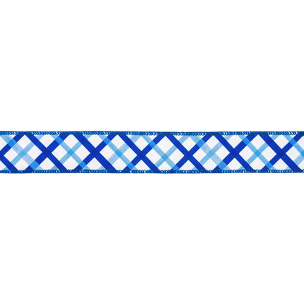 2 1/2" wired dupioni ribbon: dual-sided blue-white plaid & solid blue design – ideal for crafting