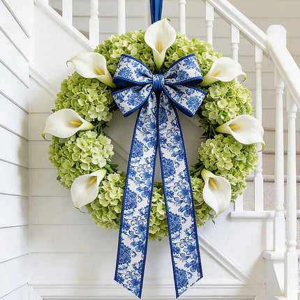 1 1/2" Wired Dupioni Ribbon | Blue and White Floral w/ Blue Backing | 10 Yard Roll LaRibbons and Crafts