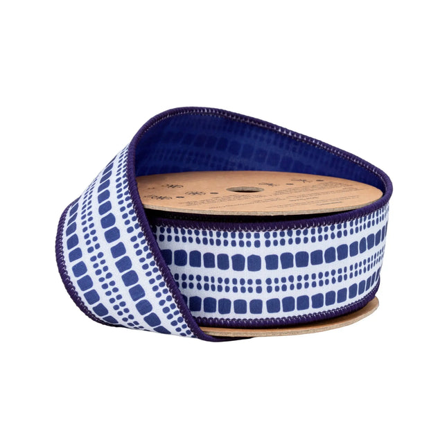 1 1/2" Wired Dupioni Ribbon, Blue and Light Blue Bias Plaid, Blue Backing ,perfect for summer decor