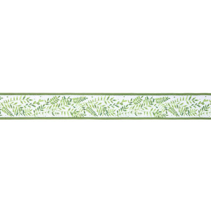 Narrow natural fern foliage wired ribbon soft green stitched trim ideal for bridal bouquets, tiny floral accents