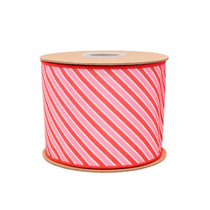This wired dupioni ribbon showcases Red/White Varied Diagonal Stripe detailing plus a rich red backing, perfect for holiday floral arrangements 