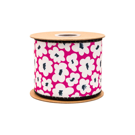 This wired dupioni ribbon (Black/White Floral on Pink + Black Backing) offers a bold, versatile option for DIY projects 