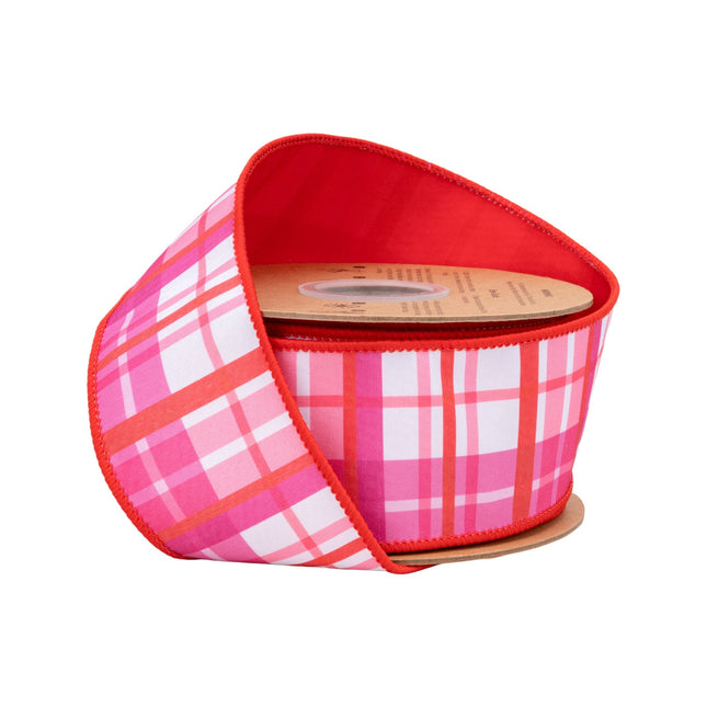 2 1/2" Wired Dupioni Ribbon | Red and Pink Plaid w/ Red Backing | 10 Yard Roll LaRibbons and Crafts