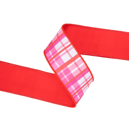 2 1/2" Wired Dupioni Ribbon | Red and Pink Plaid w/ Red Backing | 10 Yard Roll LaRibbons and Crafts