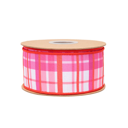 2 1/2" Wired Dupioni Ribbon | Red and Pink Plaid w/ Red Backing | 10 Yard Roll LaRibbons and Crafts