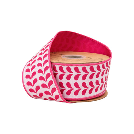 2 1/2" Wired Dupioni Ribbon | Pink Petals on White w/ Pink Backing | 10 Yard Roll LaRibbons and Crafts