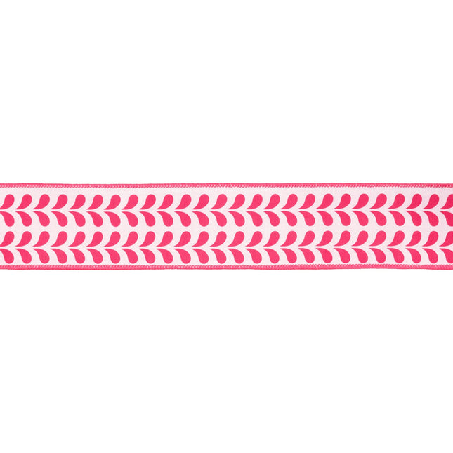 2 1/2" Petals-patterned wired ribbon on white with pink backing: perfect for boutique decor.