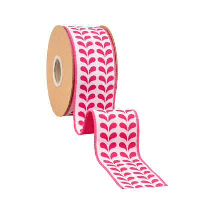 2 1/2" Wired Dupioni Ribbon | Pink Petals on White w/ Pink Backing | 10 Yard Roll LaRibbons and Crafts