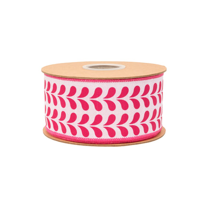 2 1/2" Wired Dupioni Ribbon | Pink Petals on White w/ Pink Backing | 10 Yard Roll LaRibbons and Crafts