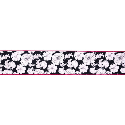 4" Wired Dupioni Ribbon | Black/White Floral w/ Pink Backing | 10 Yard Roll LaRibbons and Crafts