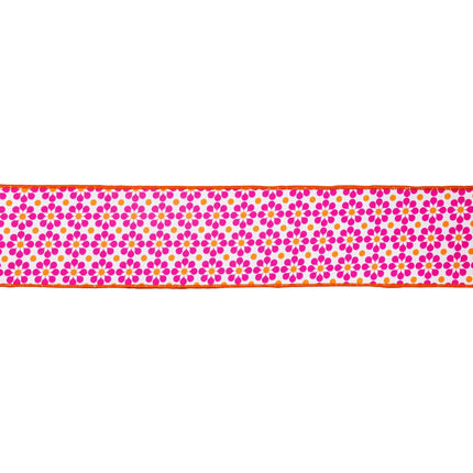4" Wired Dupioni Ribbon | Pink/Orange Geometric Floral w/ Orange Backing | 10 Yard Roll LaRibbons and Crafts