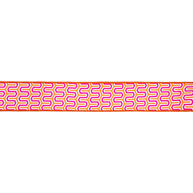 2 1/2" Wired Dupioni Ribbon| Pink/Orange/White Geometric w/ Orange Backing | 10 Yard Roll LaRibbons and Crafts