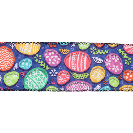 2 1/2 Wired Ribbon | Blue w/ Multi Easter Eggs | 10 Yard Roll LaRibbons and Crafts
