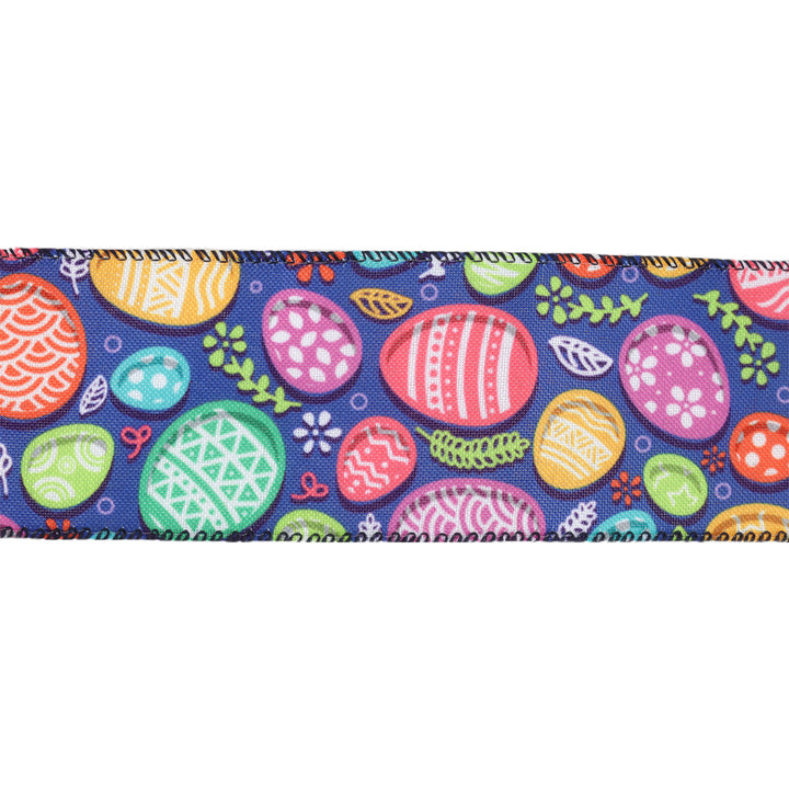 2 1/2 Wired Ribbon | Blue w/ Multi Easter Eggs | 10 Yard Roll