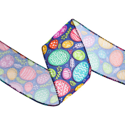 2 1/2 Wired Ribbon | Blue w/ Multi Easter Eggs | 10 Yard Roll LaRibbons and Crafts