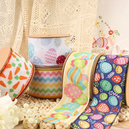 2 1/2 Wired Ribbon | Blue w/ Multi Easter Eggs | 10 Yard Roll LaRibbons and Crafts