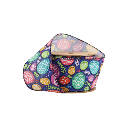 2 1/2 Wired Ribbon | Blue w/ Multi Easter Eggs | 10 Yard Roll LaRibbons and Crafts