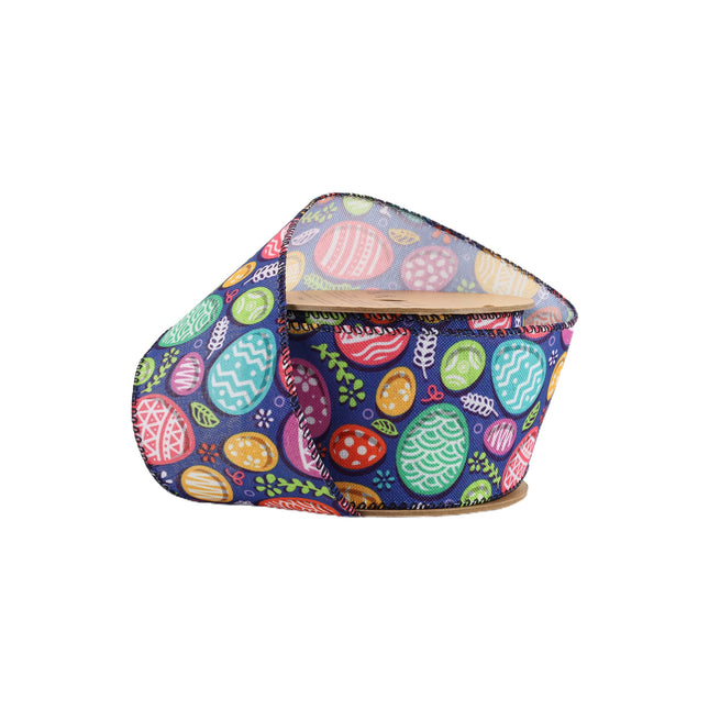 2 1/2 Wired Ribbon | Blue w/ Multi Easter Eggs | 10 Yard Roll LaRibbons and Crafts