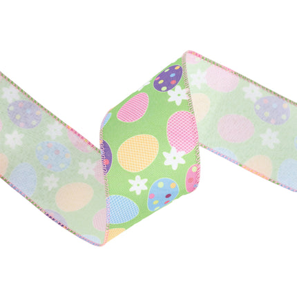2 1/2 Wired Ribbon | Green w/ Easter Eggs & Flowers | 10 Yard Roll LaRibbons and Crafts