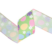 2 1/2 Wired Ribbon | Green w/ Easter Eggs & Flowers | 10 Yard Roll