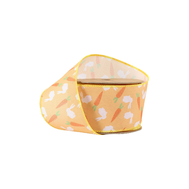 2 1/2 Wired Ribbon | Dark Yellow w/ Bunny & Carrots | 10 Yard Roll LaRibbons and Crafts